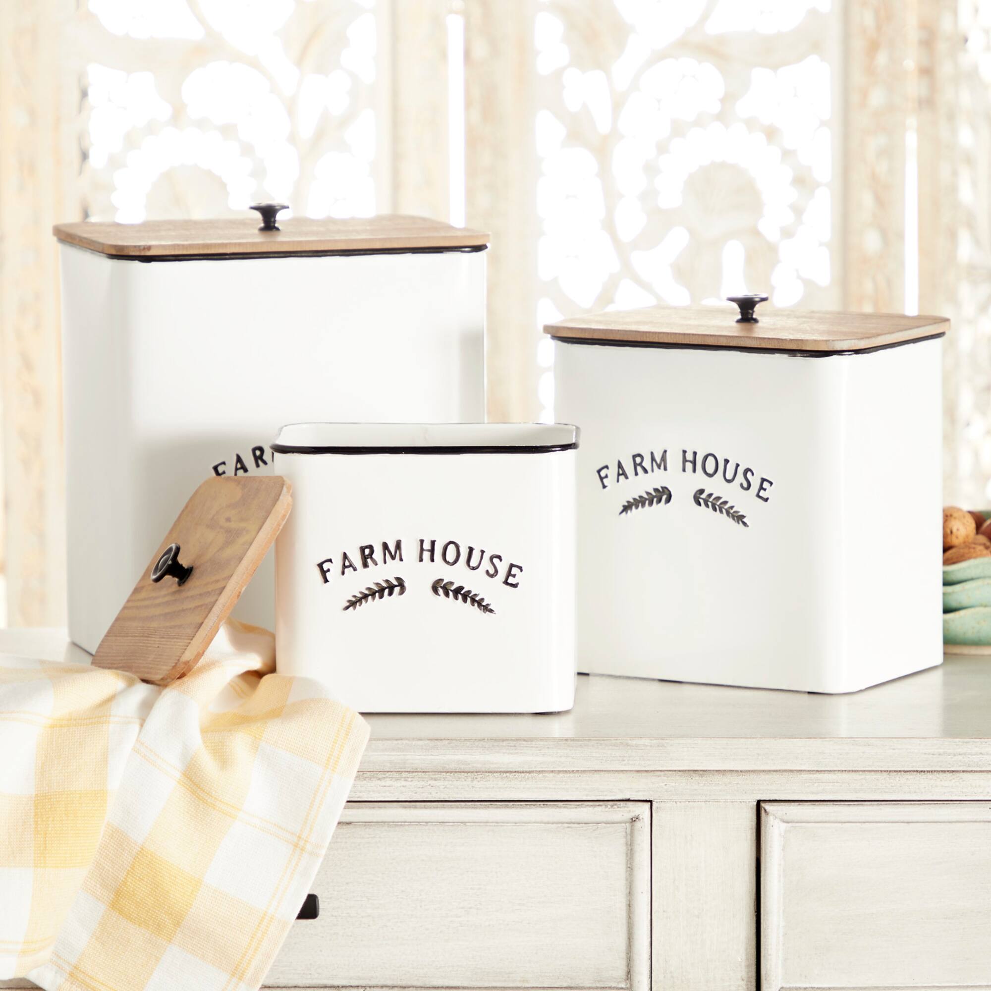 White Metal Farmhouse Canisters Set